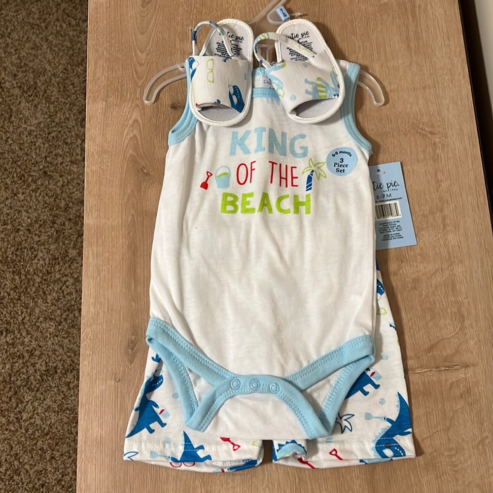 New with tags three piece 6 to 9 month beach outfit